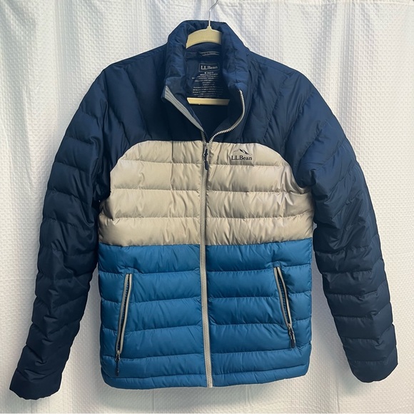 L.L. Bean Men's Navy &cream 650 Down Ski Puffer Jacket Small Snowboard winter - Picture 1 of 9